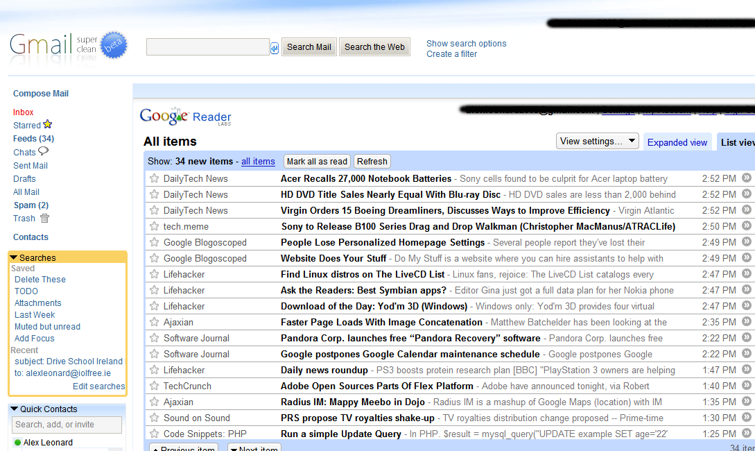 Gmail with Google Reader