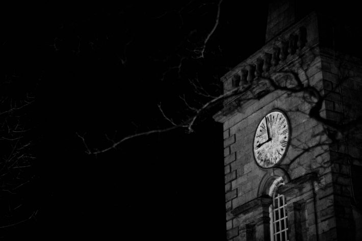 Photo of a church clock tower at night in Ballycastle - taken by Alex Leonard