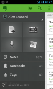 Evernote for Android home screen